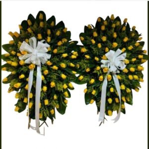 Promoción coronas fúnebres tradicionales con rosas amarillas y aster cali