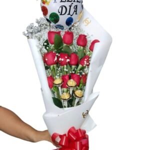 Ramo de 12 Rosas Rojas con Chocolates Ferrero y Globo a Domicilio en Cali