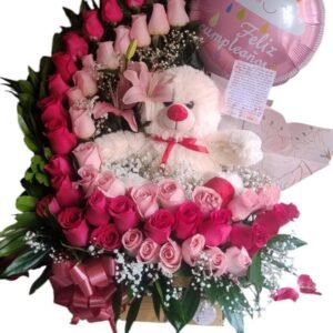 Rosas con Lirios Peluche y Globo en Cali
